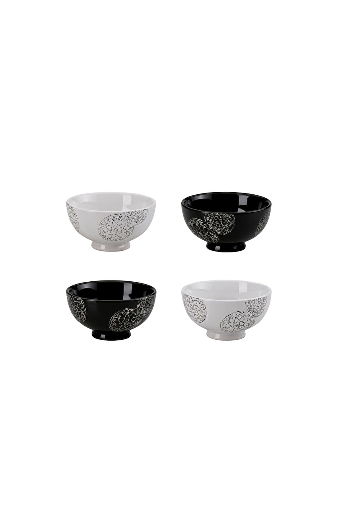 Mühür Seramik 4'lü Kase Seti Siyah Beyaz