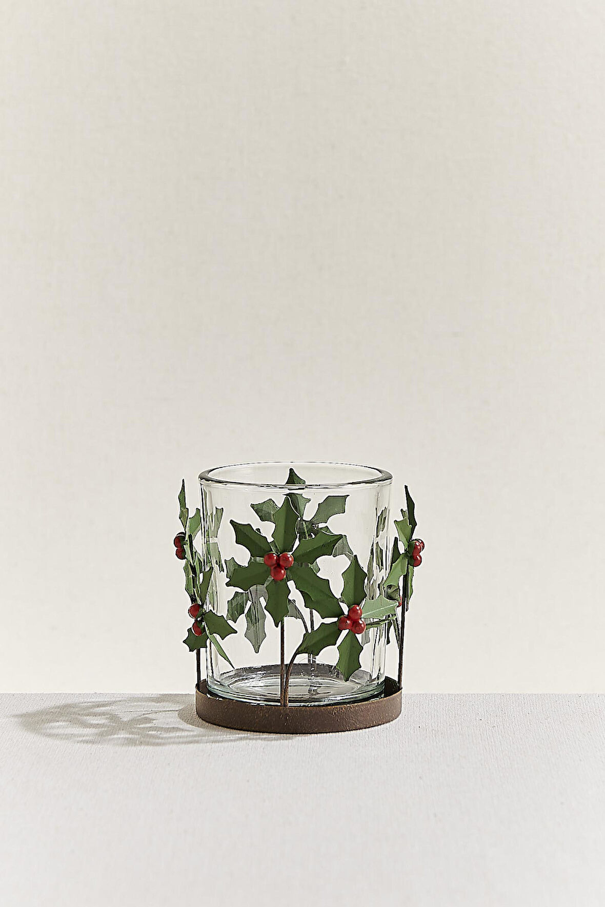 Berry Flower Metal Tealight Mumluk Kırmızı Yeşil