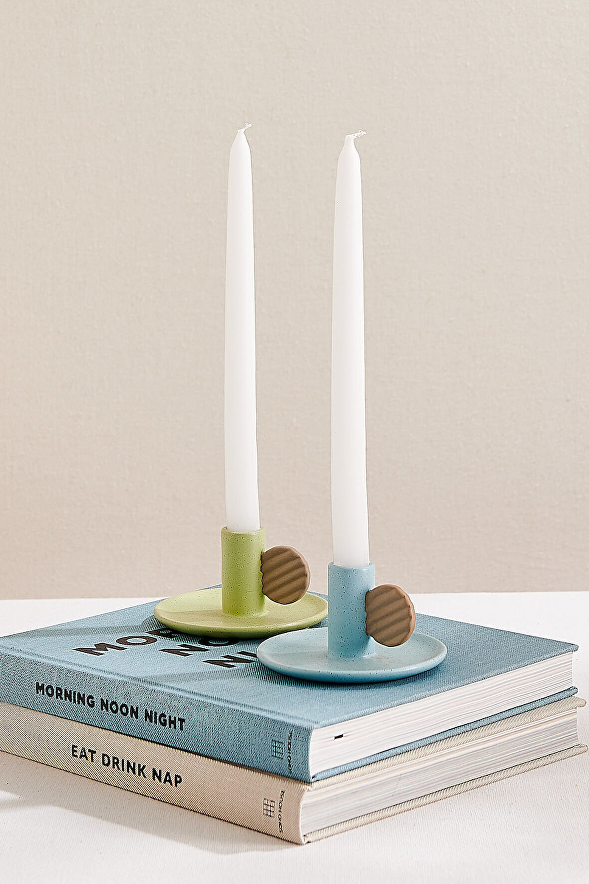 Minimal 2 Seramik Şamdan Mumluk Mavi