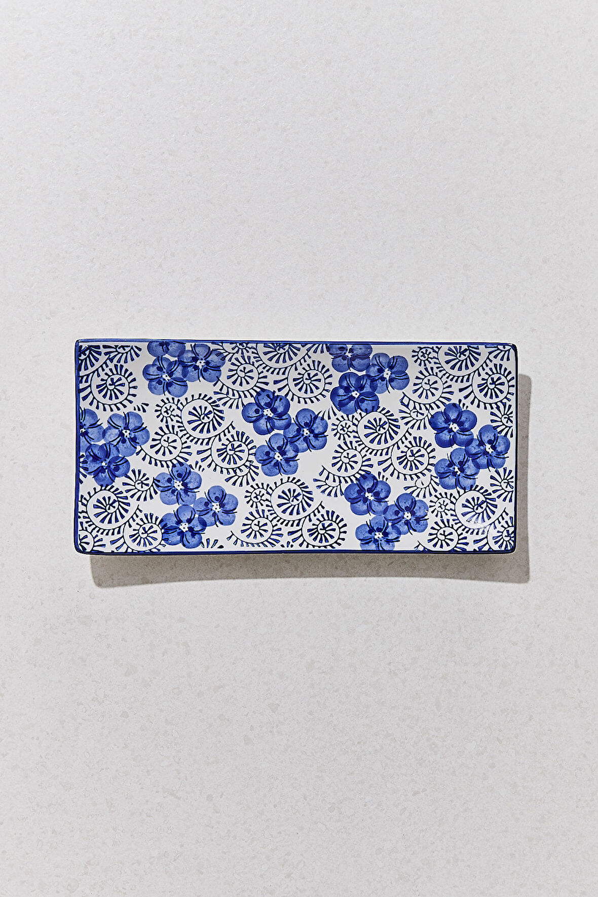 Anemon Porselen Dikdörtgen Mavi Servis Tabağı L