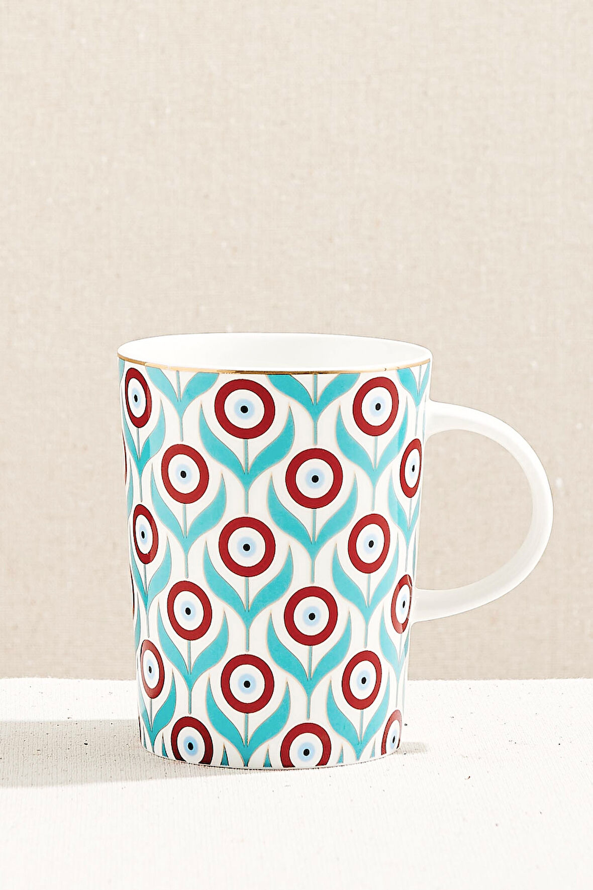 Nazar Çiçeği Porselen Kupa Turkuaz Beyaz