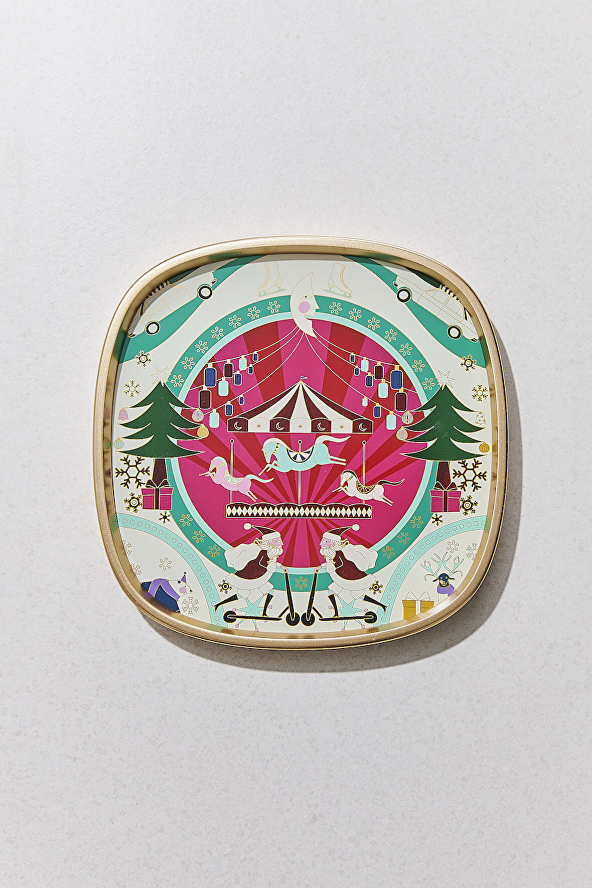 Yılbaşı Ruhu Dekoratif Tepsi Pembe