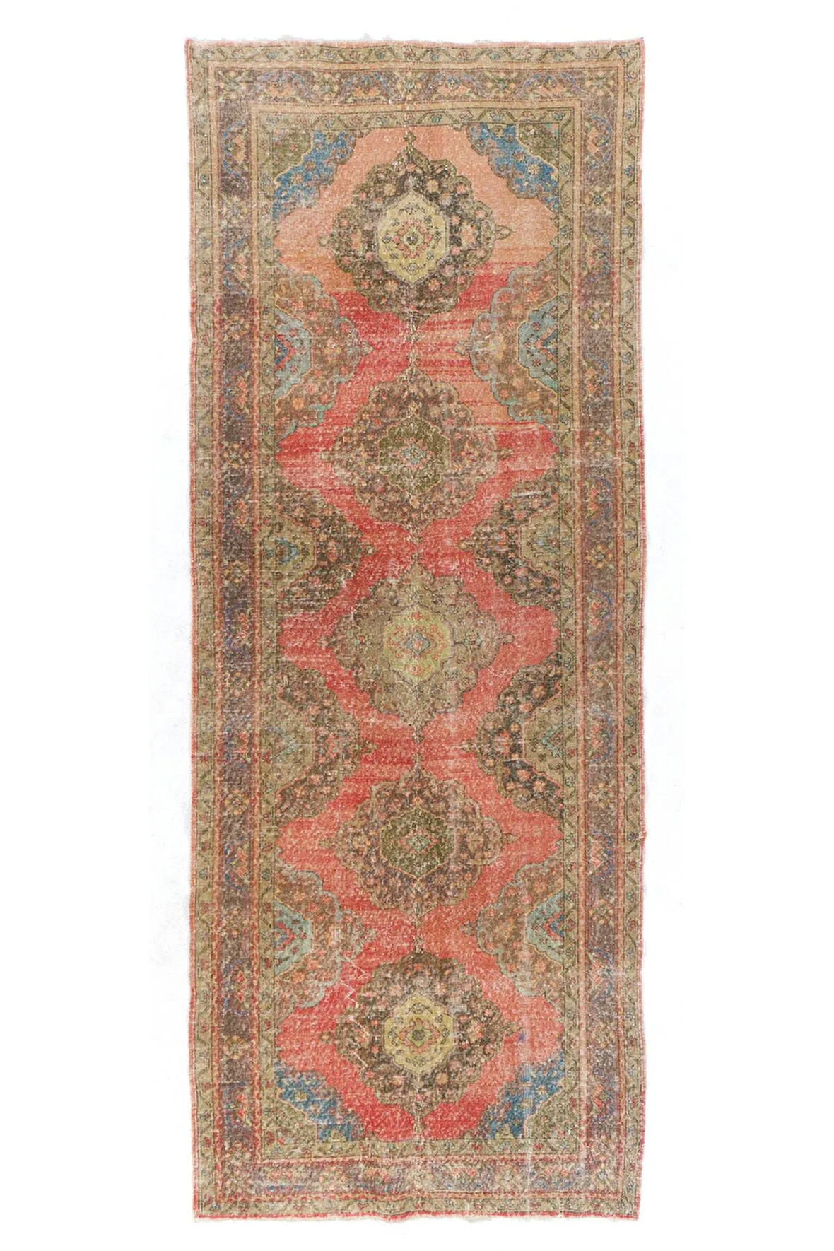 140x375 cm Eski Yolluk Halı, Koridor Dekoru için El Yapımı Yün Halı, Antre Hol Halı