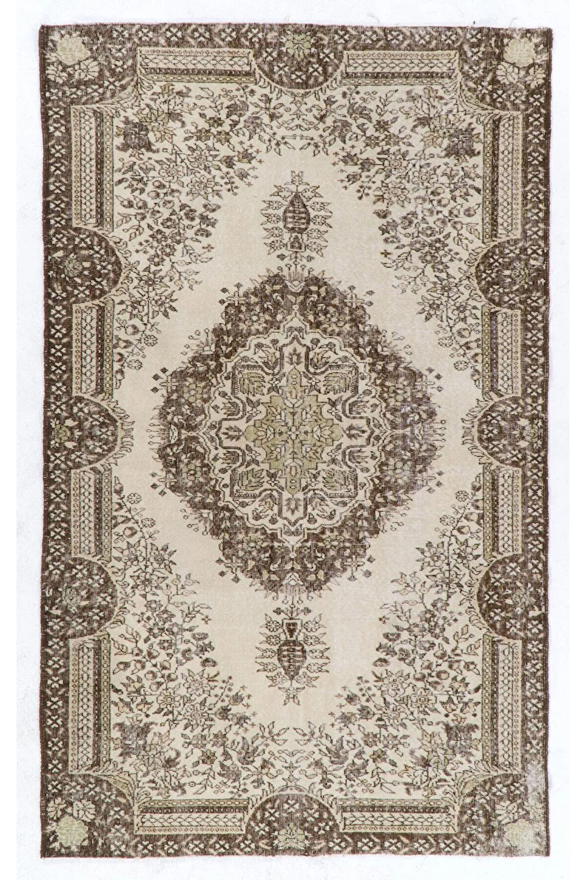 165x270 cm Doğal Bej ve Kahverengi Yün Eski Güneşte Soldurulmuş Isparta Halısı