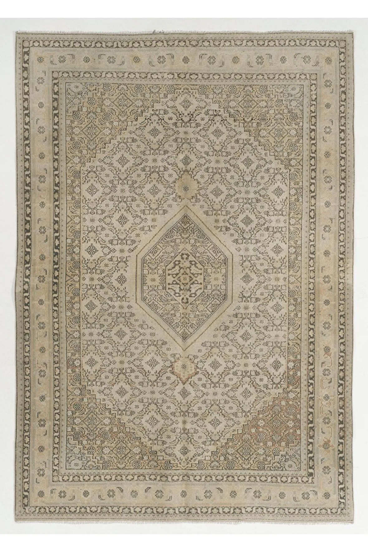 164x234 cm Nötr Renklerde El Düğümlü Eski Anadolu Uşak Halısı, El Yapımı Oturma Odası Halısı