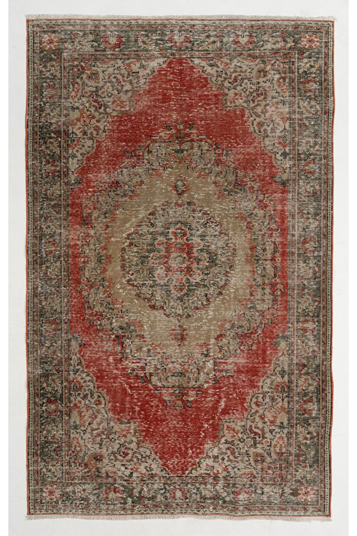 176x286 cm Eski El Düğümlü Türk Halısı, Kırmızı ve Kahverengi Tonlarda Madalyonlu Halı