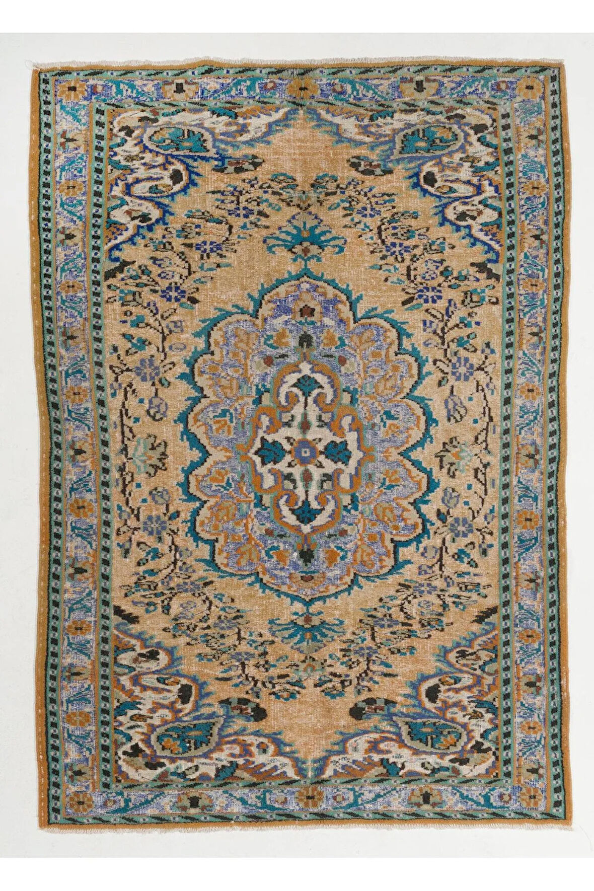 172x240 cm Eski El Düğümlü Yüksek ve Alçak Tüylü Türk Halısı, Madalyon Tasarımlı Alan Halısı