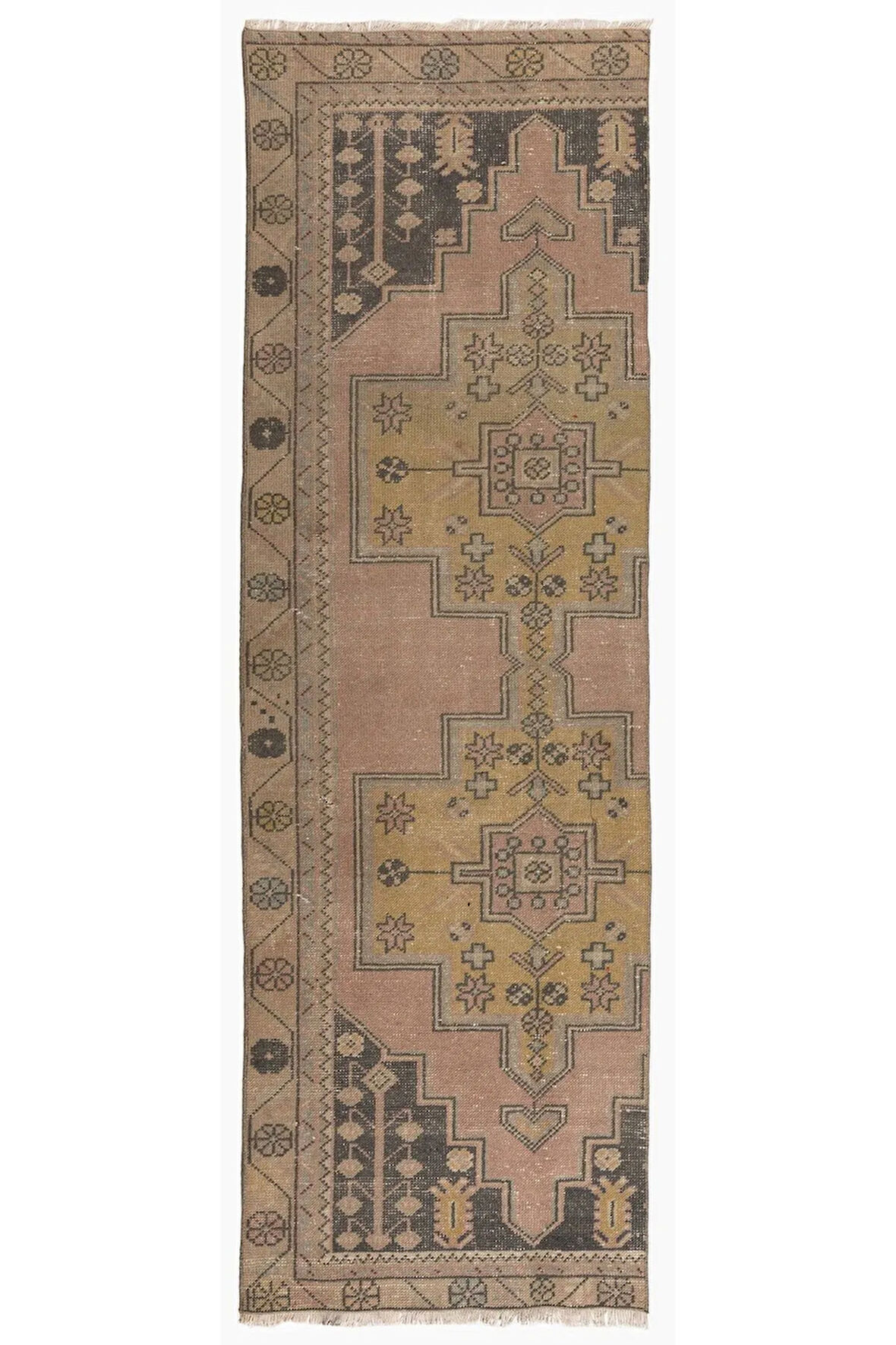 80x265 cm 20.Yüzyılın Ortalarından El Düğümlü Yolluk Halısı. Eski El Yapımı Türk Halısı