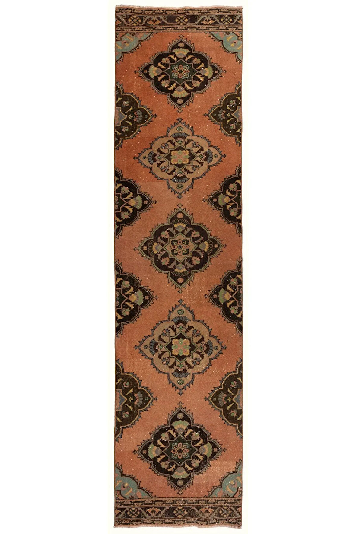 91x375 Cm Eski El Yapımı Yünlü Yolluk Halı, Dar Koridor Halısı