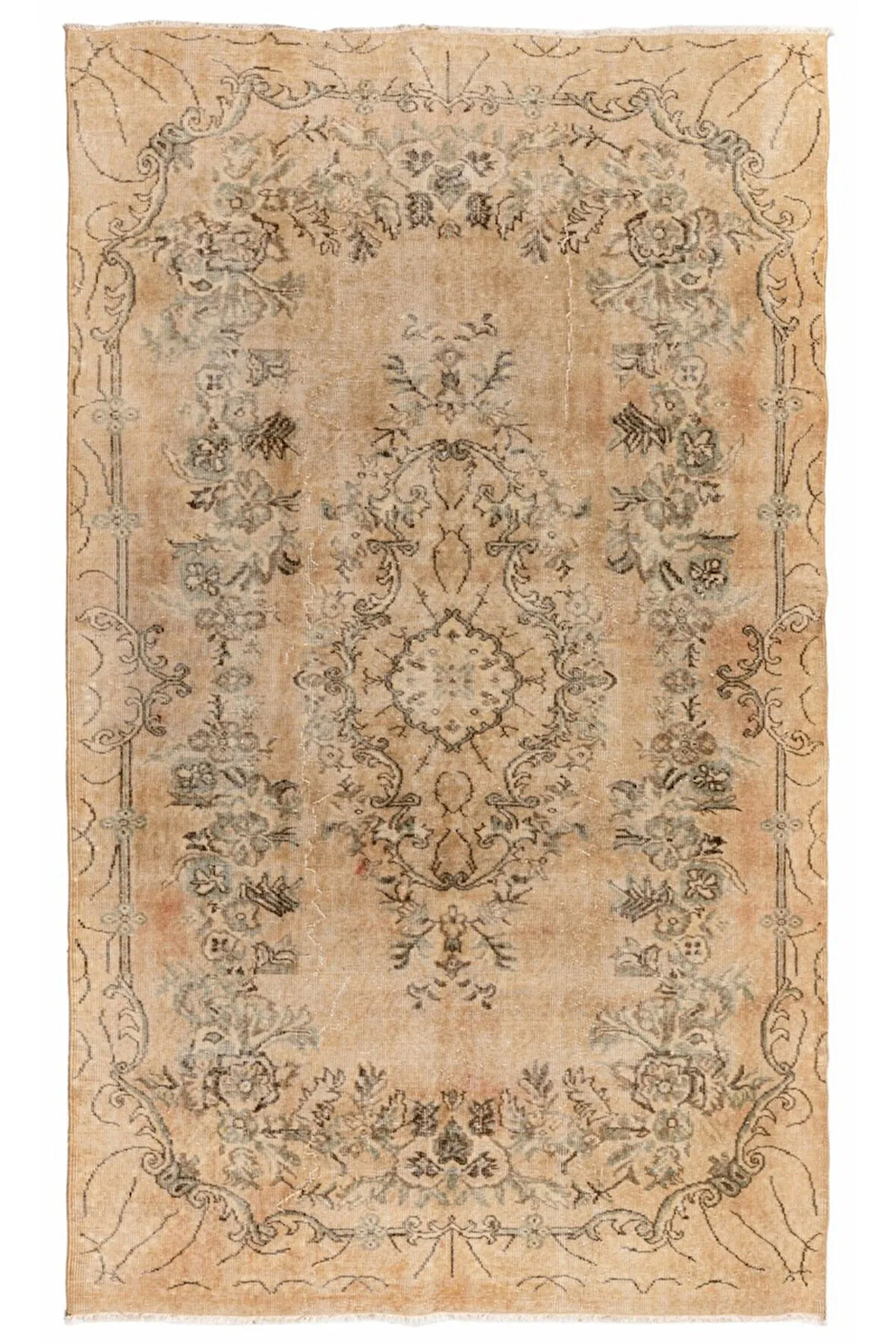 173x276 cm Eski Nötr Renklerde 20.Yüzyıldan El Düğümlü Anadolu Halısı, El Yapımı Uşak Halısı