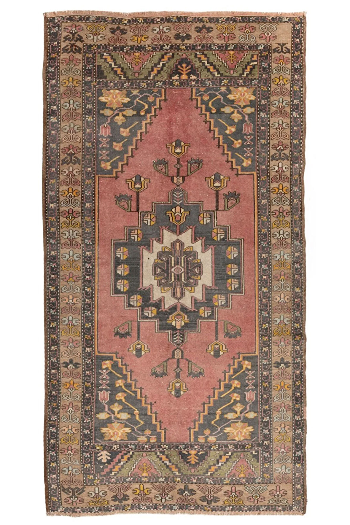 137x255 cm Eski El Yapımı Köy Halısı, Yaklaşık 1960, Ev ve Ofis için Yün Halı
