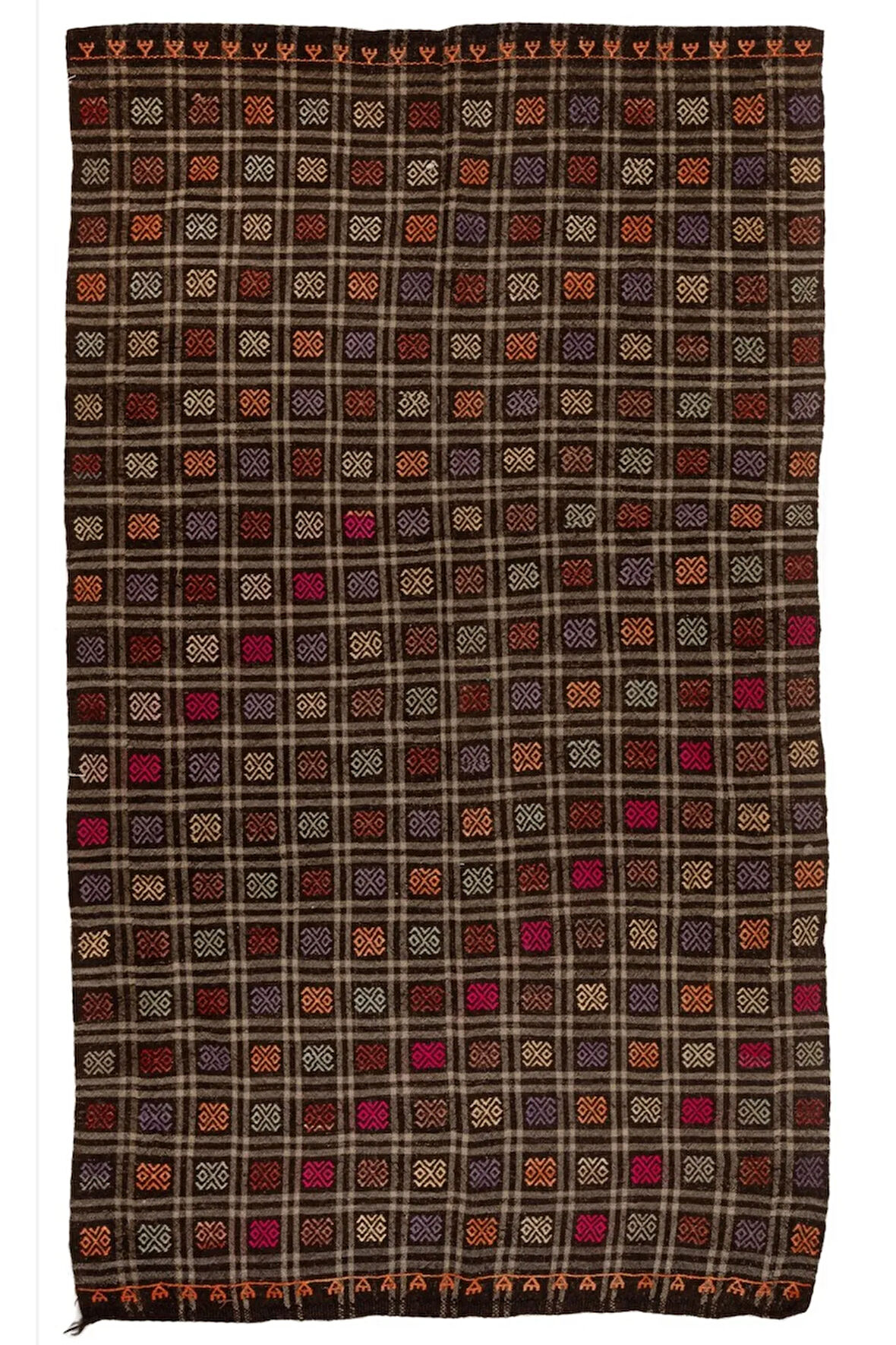 195x285 cm Çok Renkli Türünün Tek Örneği Eski Dekoratif El Dokuması Cicim Kilim. %100 Yün