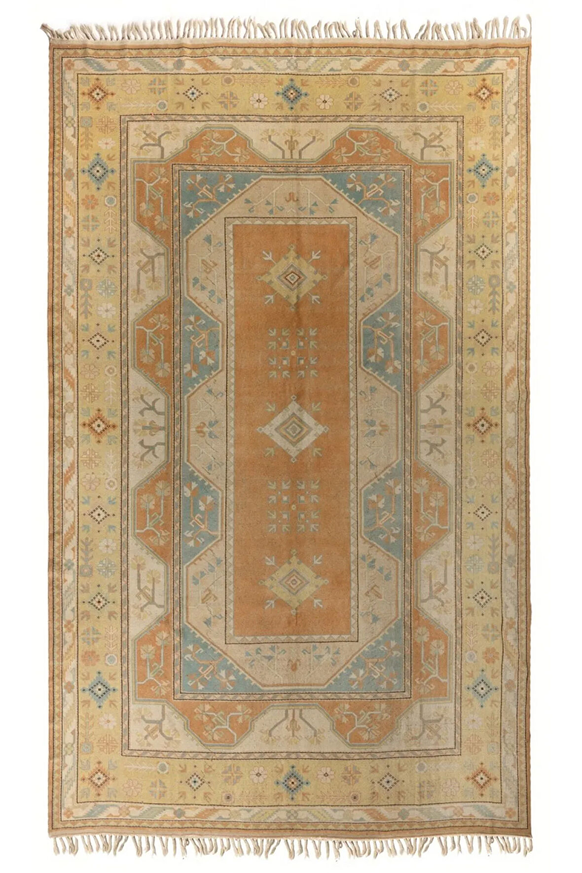 293x412 cm Eski Muğla Milas Halı, Yumuşak Toprak Renkleri, %100 Yün El Dokuma Halı