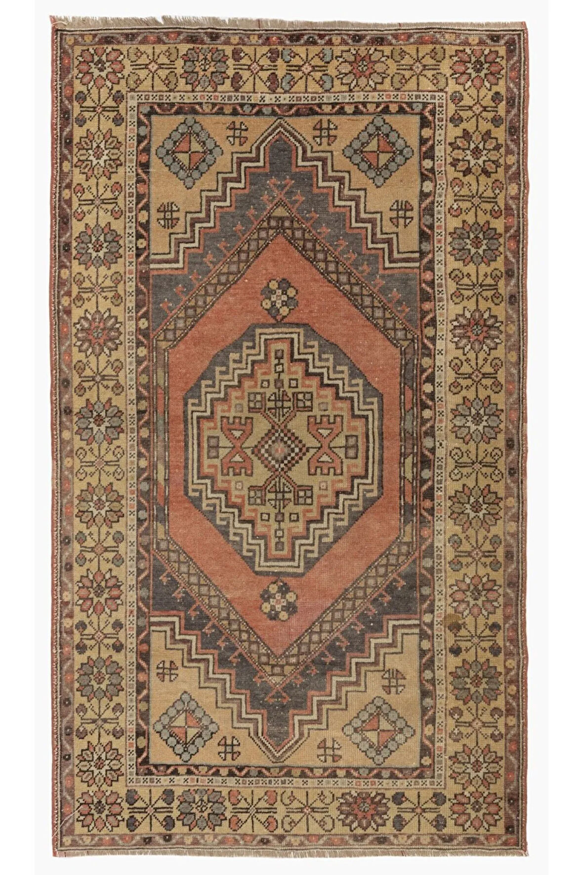 110x175 cm Kabile Stili ile Eski Oryantal Halı, El Yapımı Yün Halı