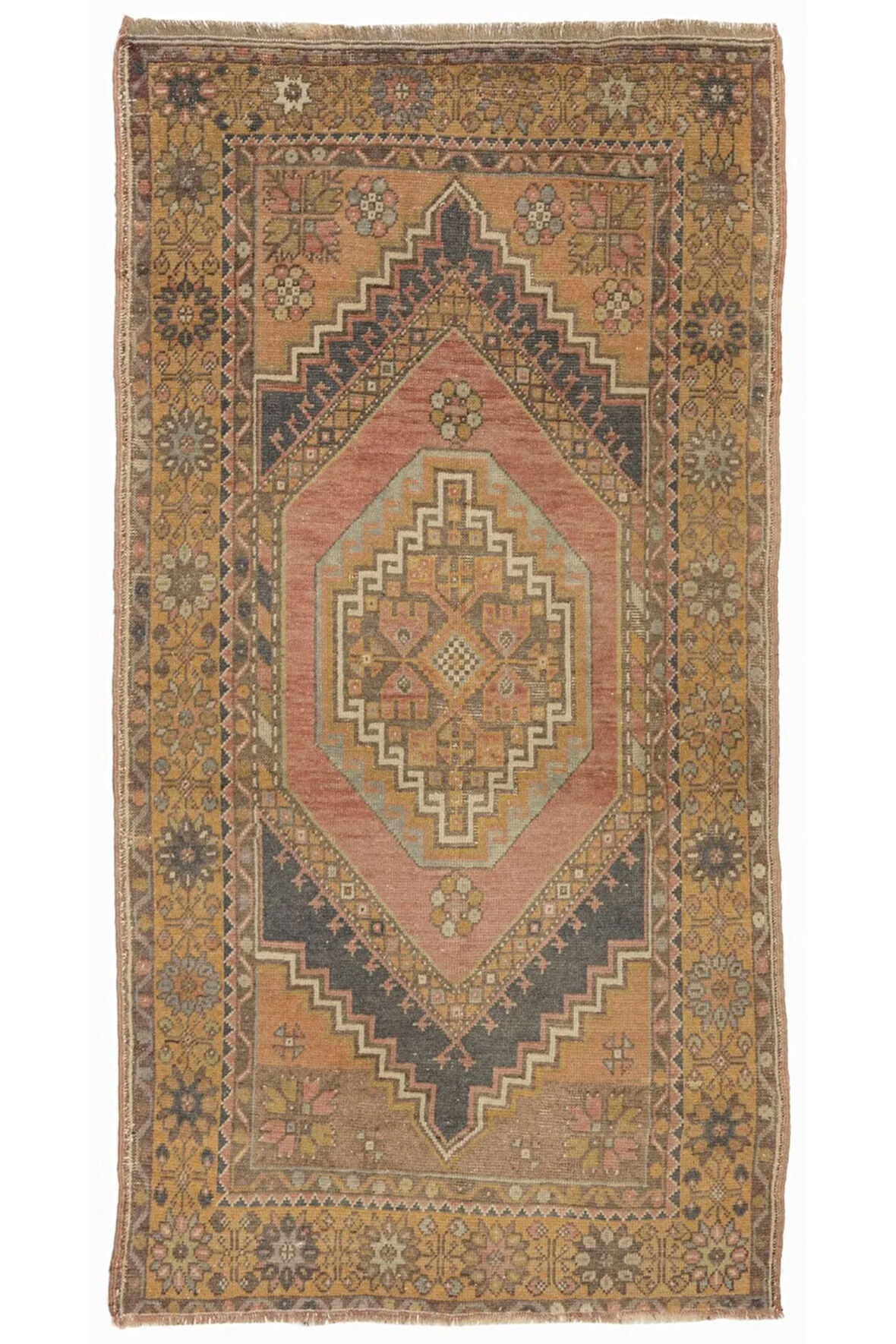 100x180 cm Zarif Renkler, Yumuşak Yün Tüylü Eski El Yapımı Türk Köy Halısı