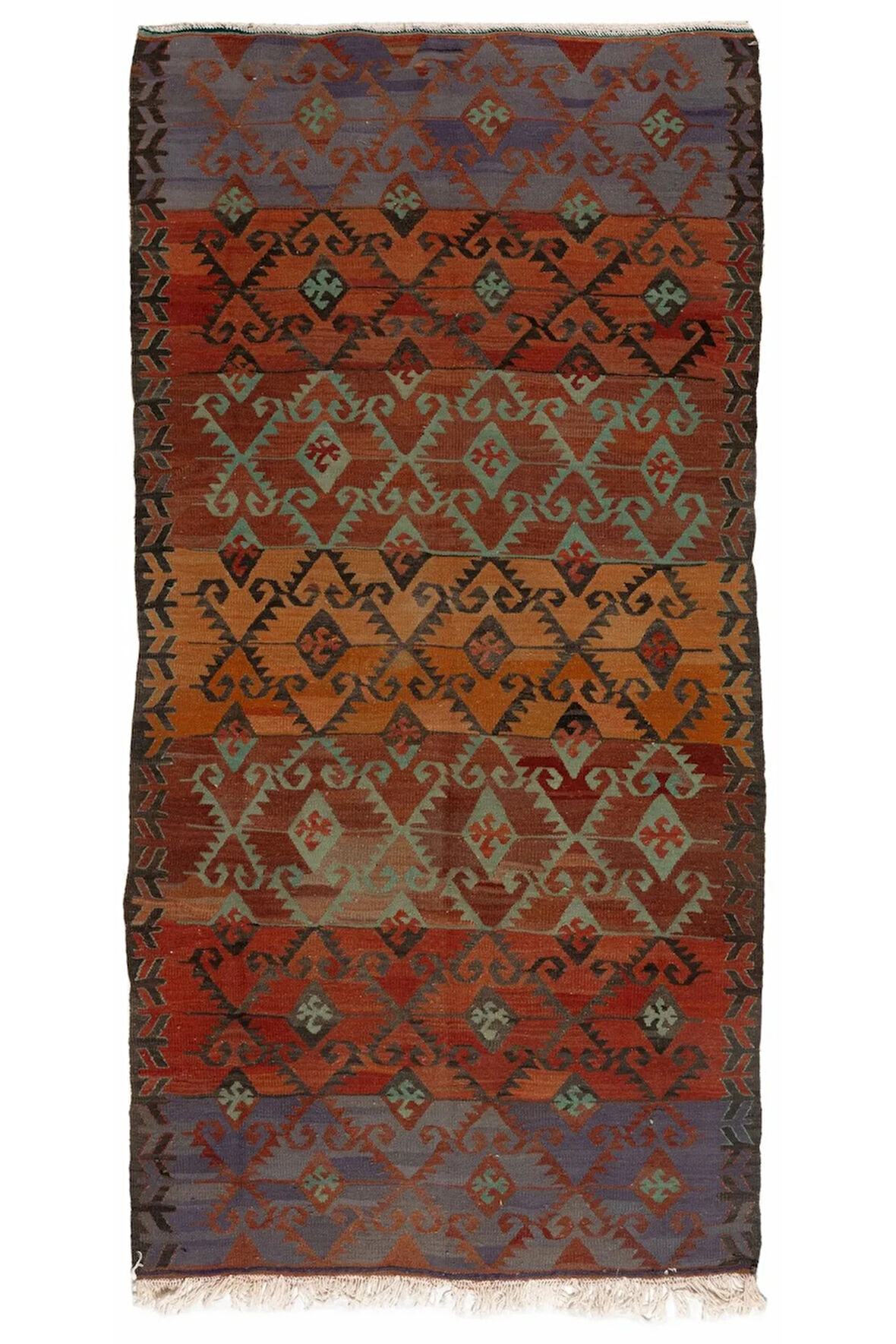 108x220 cm Geometrik Tasarımlı Eski Yolluk Kilim. Düz Dokuma Mutfak Kilimi. Koridor Kilimi %100 Yün