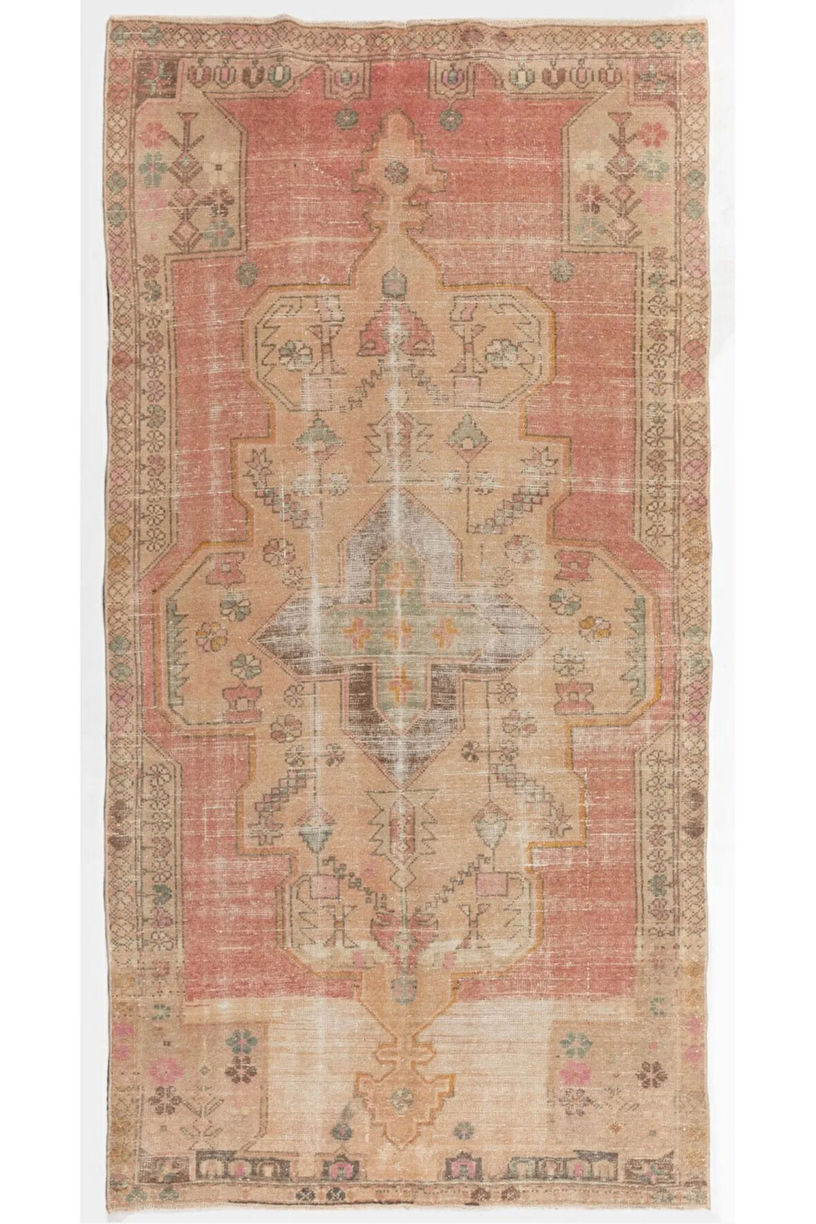 130x245 cm El Yapımı Eski Köy Halısı, Yumuşak Renklerde Dekoratif Alan Halısı
