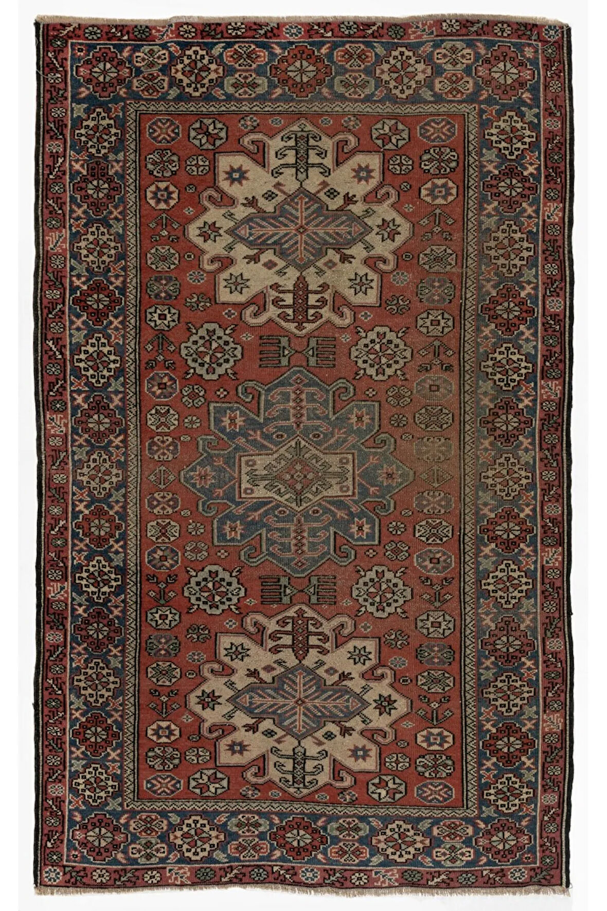 125x193 cm Geometrik Madalyonlu Eski El Dokuma Anadolu Halısı