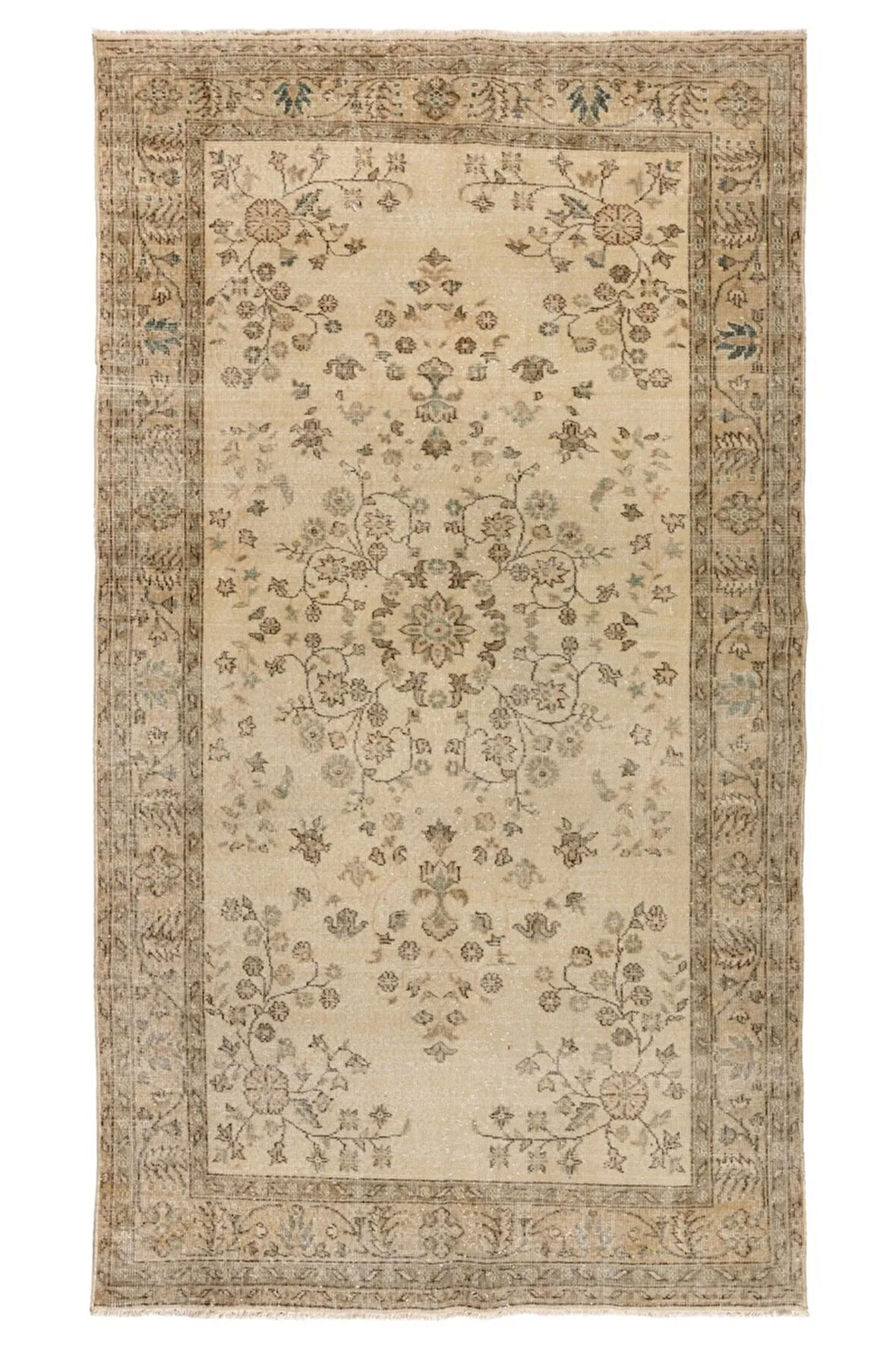 157x273 cm Çiçek Desenli Eski Türk Uşak Halısı, El Yapımı Alan Halısı
