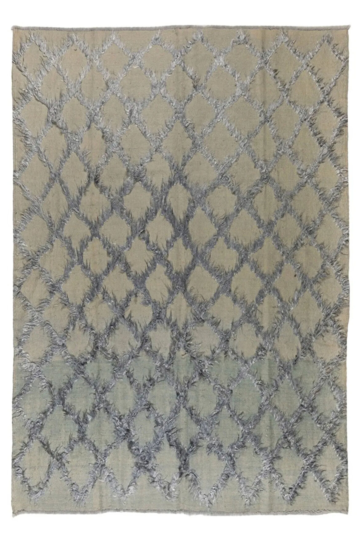 237x305 cm Gri Renkli Elmas Desenli Tiftik Tulu Kilim Halı, Modern Yün Zemin Örtüsü