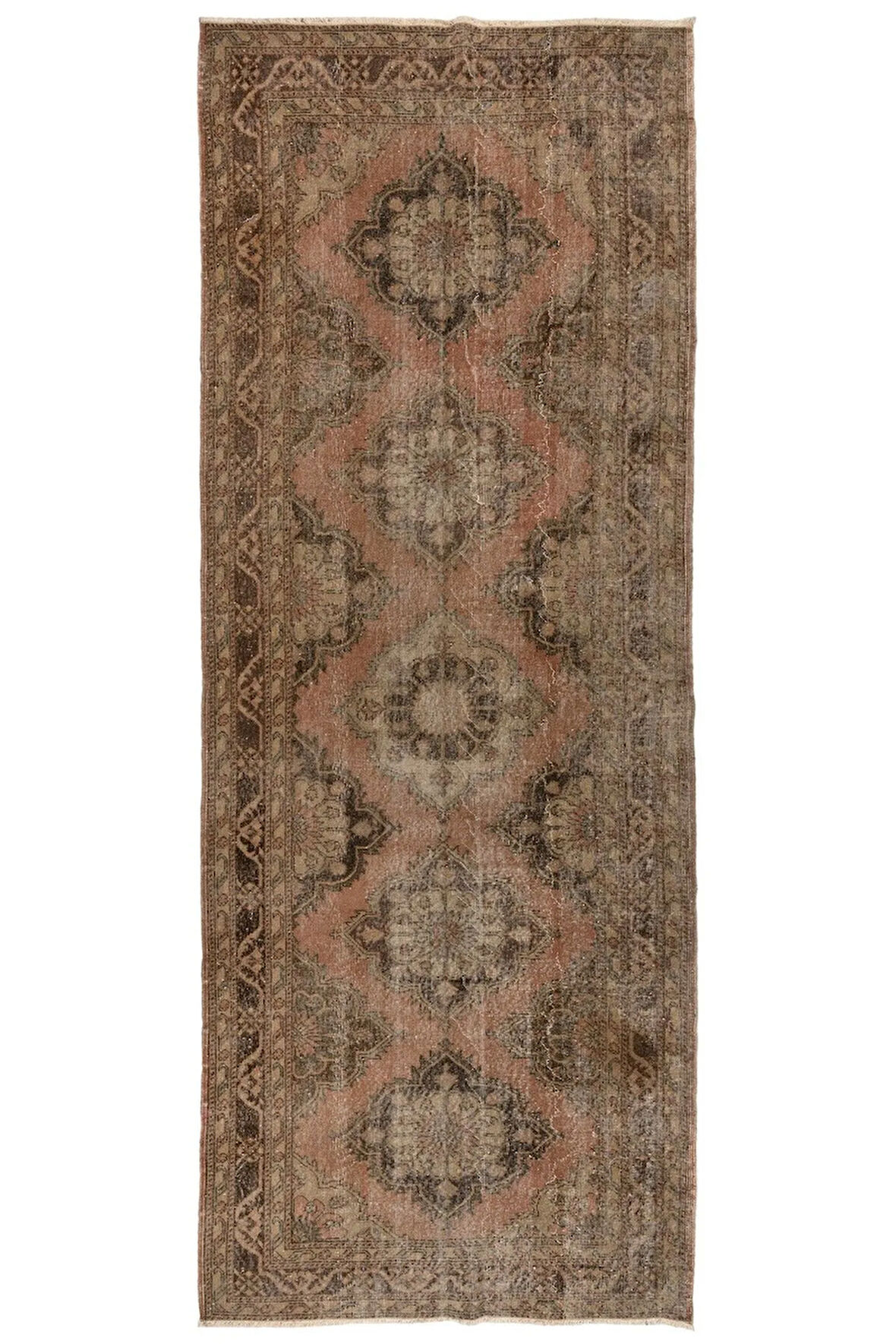 145x390 cm Türkiye'den Kabile Stili Koridor Halısı, 1960'lar El Yapımı Koridor Halısı