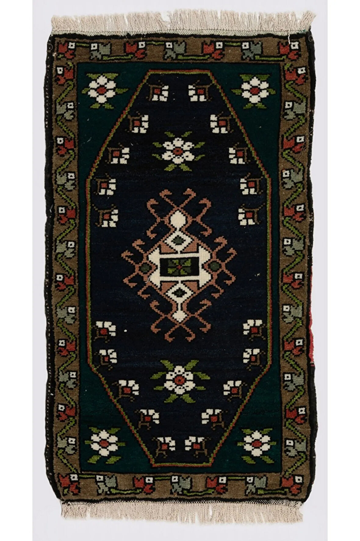 43x75 cm Eski El Yapımı Halı, Dekoratif Paspas Halı, Geleneksel Minder Örtüsü veya Koltuk Örtüsü