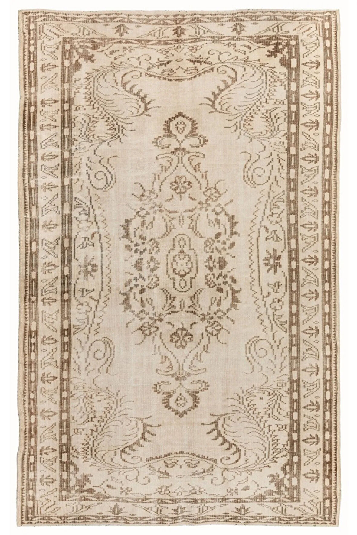 162x255 cm Nötr Renklerde El Dokuması Madalyon Tasarımlı Türk Halısı, Eski Alan Halısı