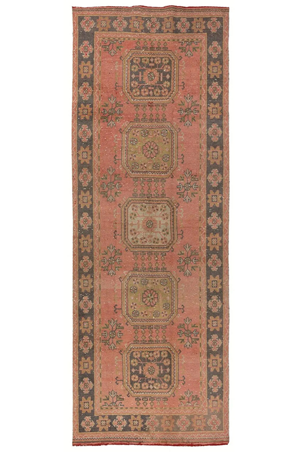 130x352 cm Türkiye'den Otantik Koridor Halısı, 1960'lar El Yapımı Yolluk Halı