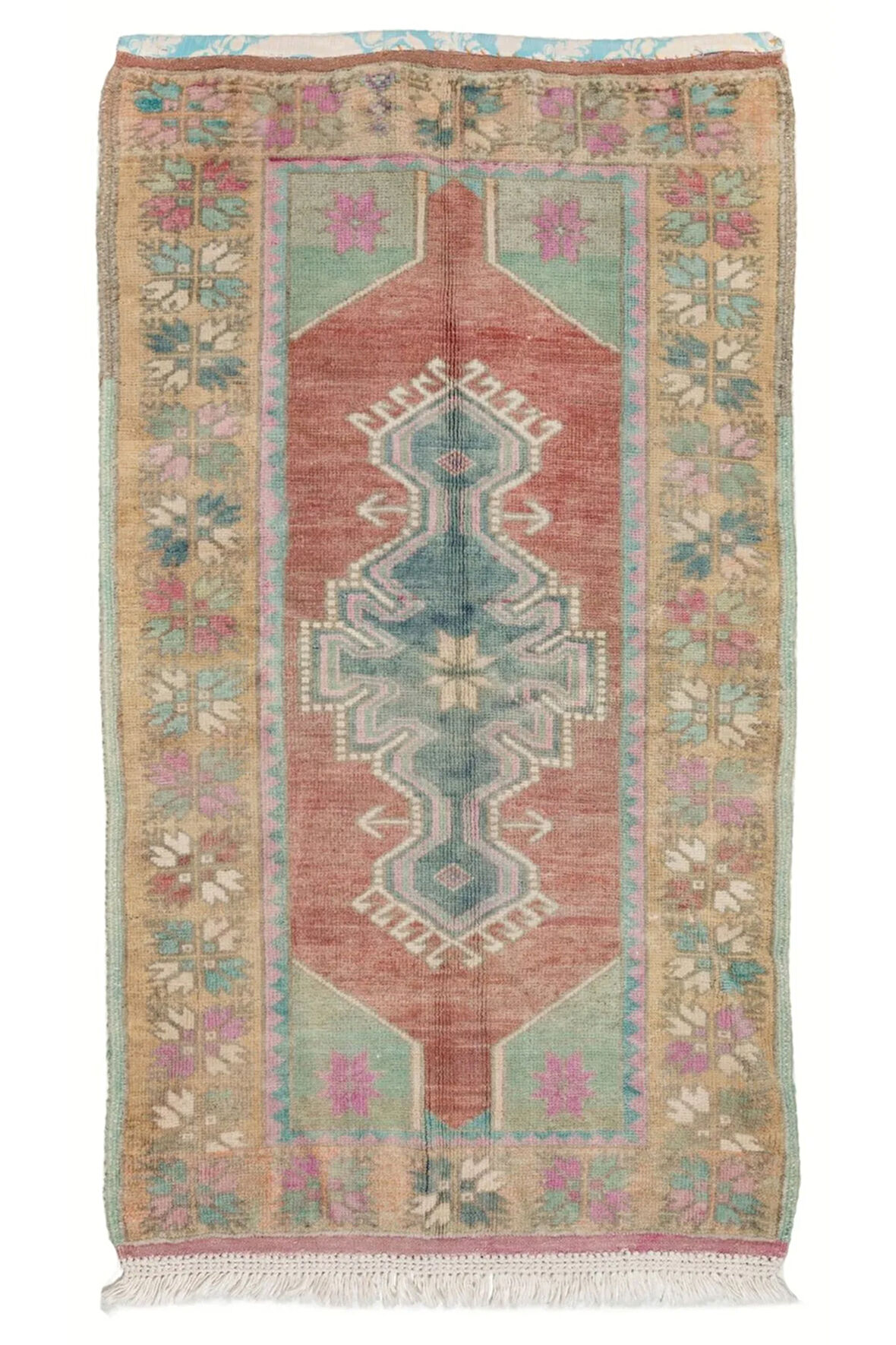 85x140 cm Yumuşak Kırmızı, Yeşil, Pembe, Mor Renklerde Eski Türk Dağılım Halısı