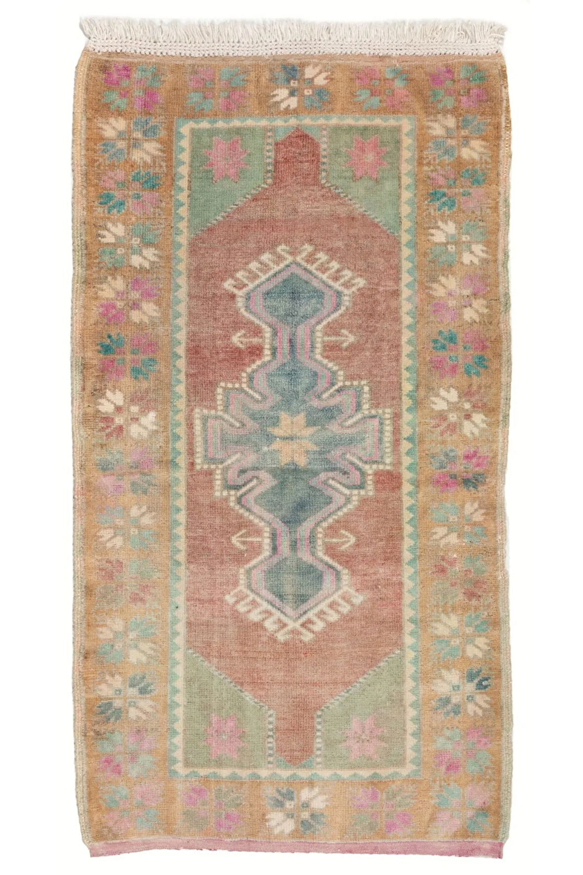 83x143 cm Yumuşak Yün Tüylü, Yumuşak Renklerde Eski El Dokuma Halı