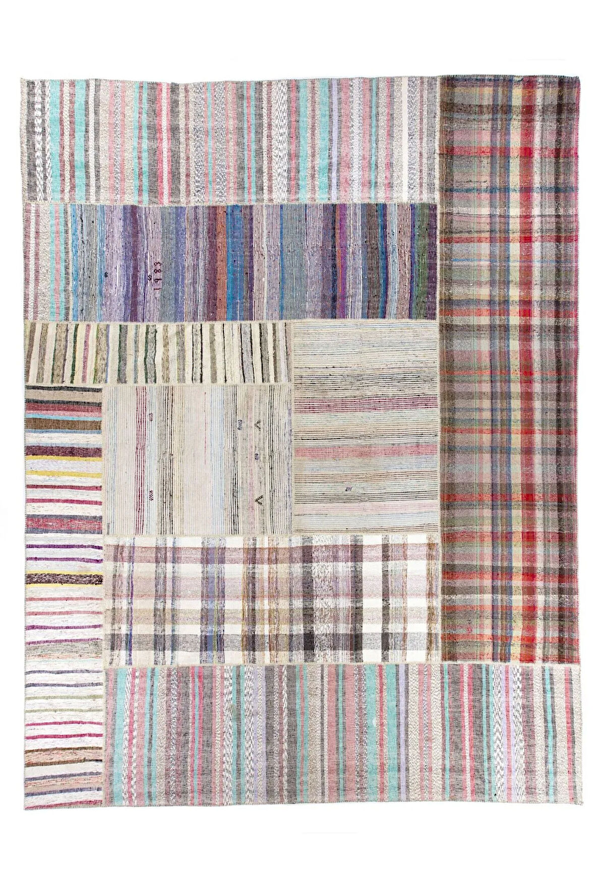 405x530 cm Büyük Boy Çizgili Pamuklu Türk Kilimi Halısı
