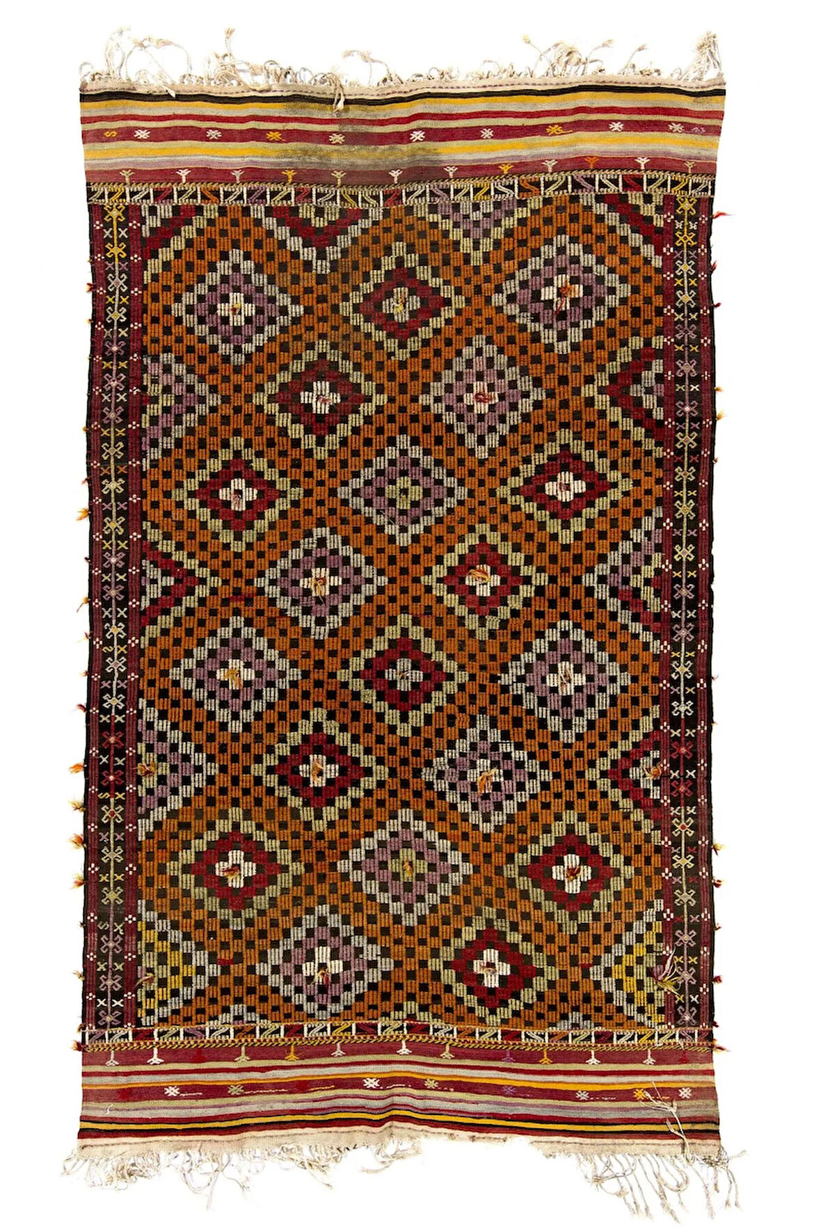 204x337 cm Geleneksel Eski El Dokuması Cicim Kilim. %100 Yün