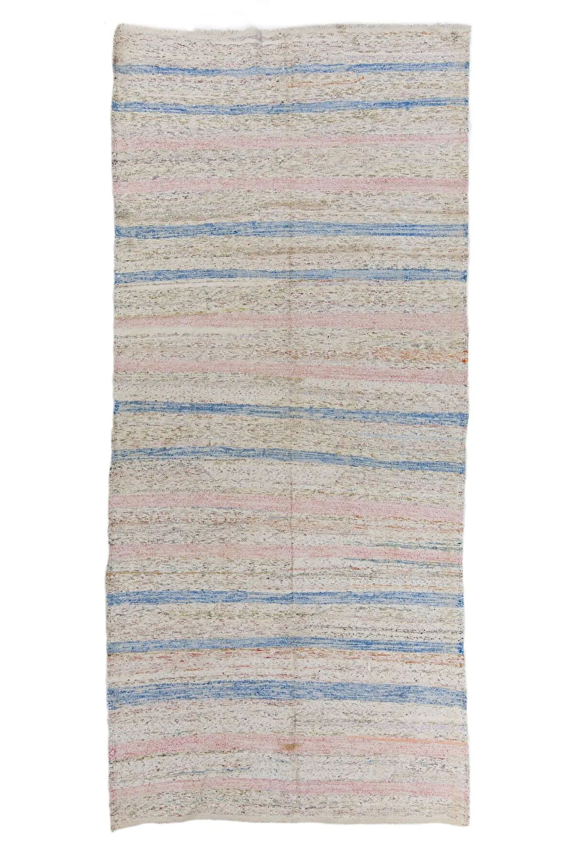 185x402 cm Rustik Eski El Dokuma Yolluk Kilim, Yumuşak Renklerde Düz Dokuma Kilim