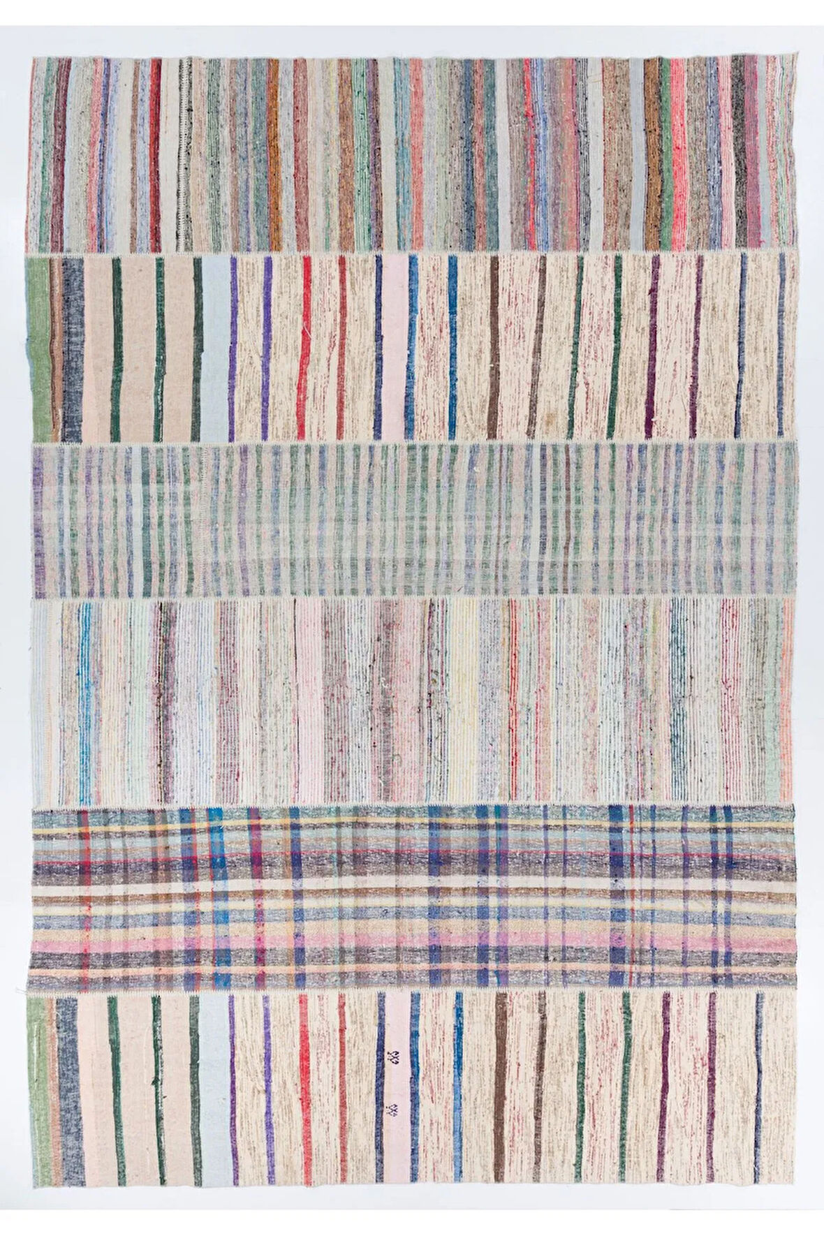 370x534 cm Eski Pamuklu Kilim, Düz Dokuma Çaput. Özel Seçenekler Mevcuttur