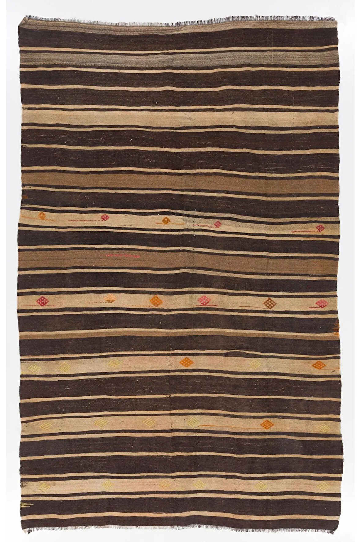 194x301 cm Çizgi Desenli El Dokuması Eski Kilim. %100 Doğal Yün