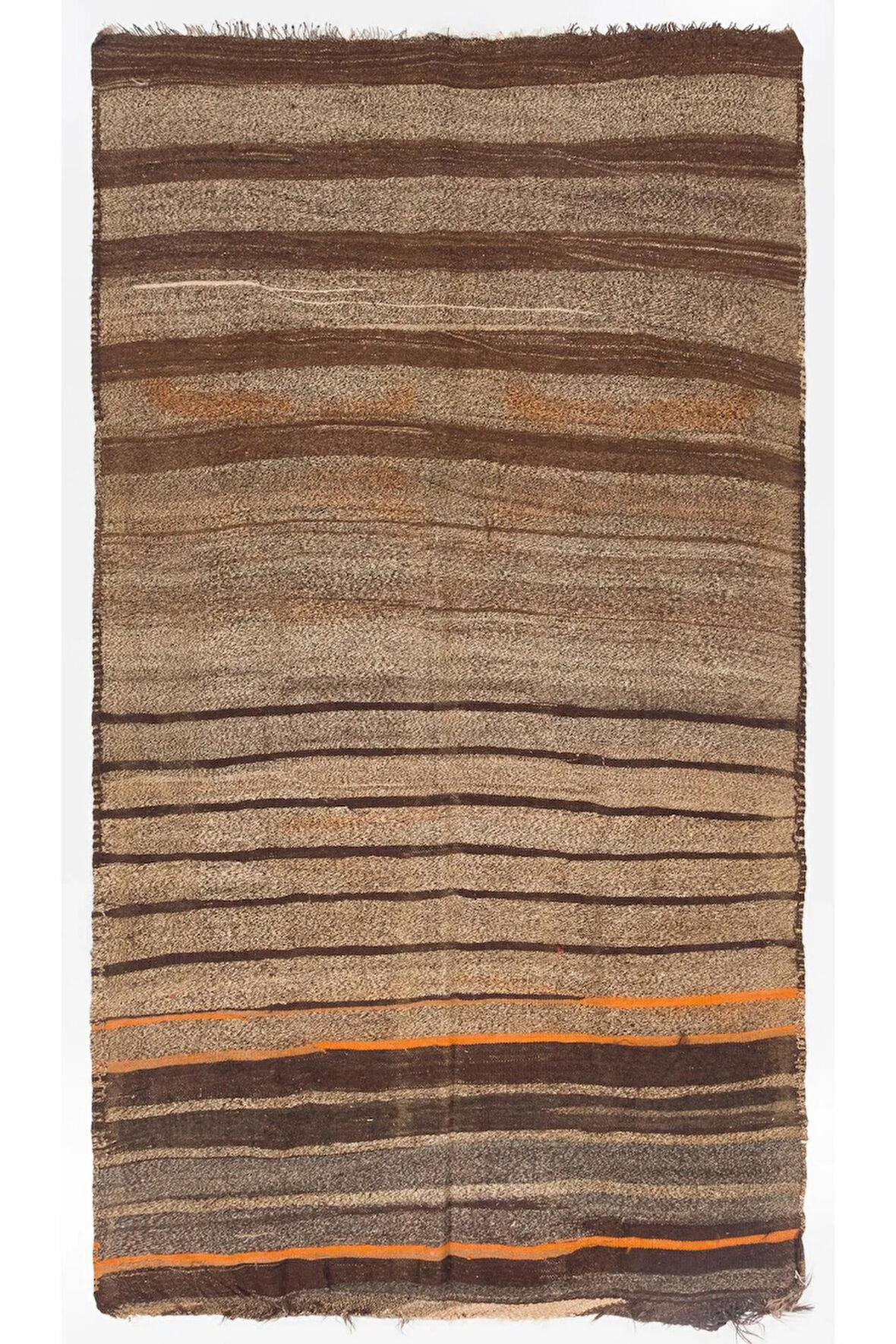 173x230 cm Kahverengi, Gri, Turuncu renkli Eski El Dokuma Kilim, Düz Dokuma %100 Yün Kilim