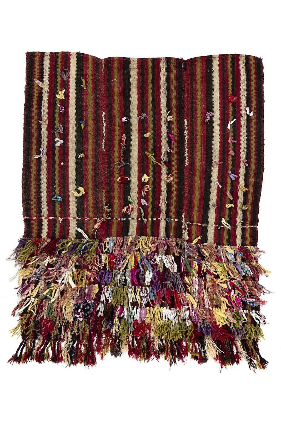 122x140 cm Çok Renkli El Dokuması Eski Kilim. Düz Dokuma Halı veya Duvar Askısı