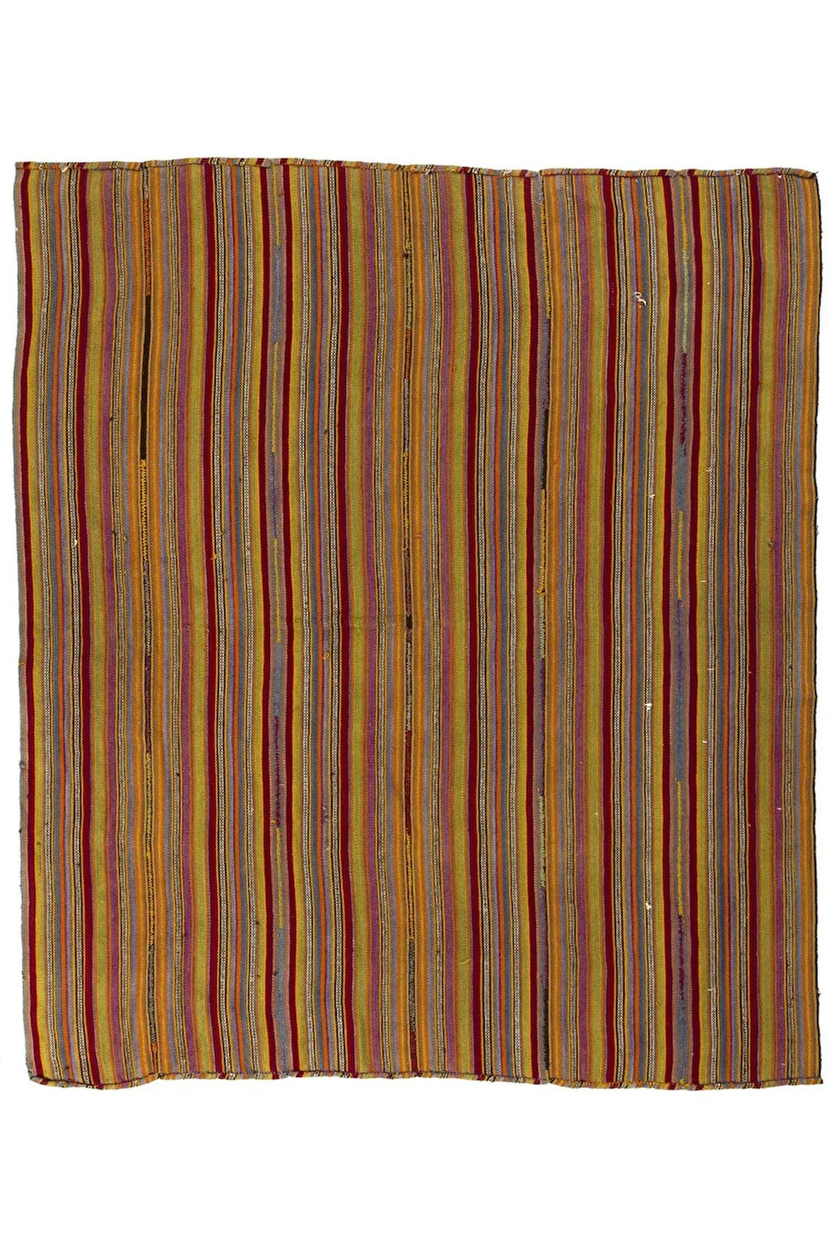 188x217 cm Çizgi Desenli Eski Kilim, Rustik Düz Dokuma Kilim