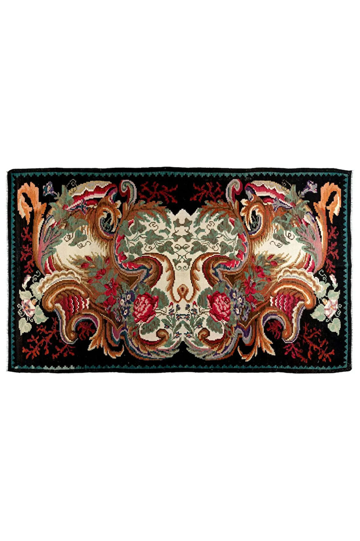 210x350 cm Türünün Tek Örneği Eski Duvar Askısı, Çiçekli Kilim, El Dokuma Moldova Kilimi, %100 Yün