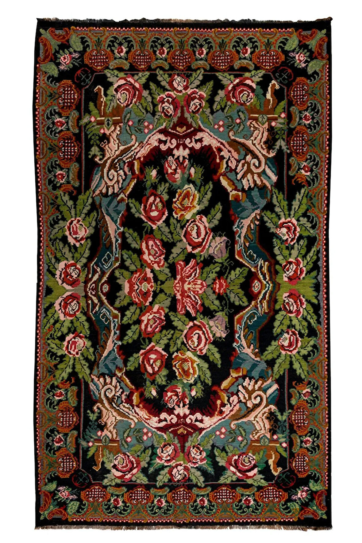 233x382 cm Çiçek Desenli Duvar Askısı. El Dokuma Kilim, %100 Yün ve Doğal Boyalardan Yapıldı