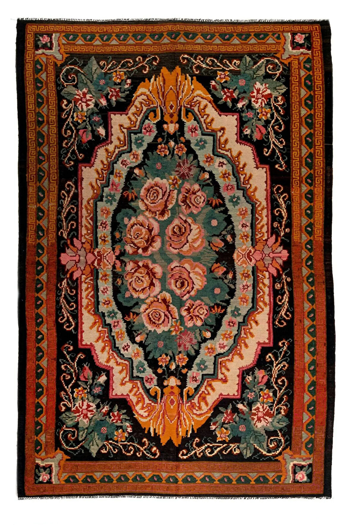 207x308 cm Türünün Tek Örneği Eski Duvar Askısı, Çiçekli Kilim, El Dokuma Moldova Kilimi, %100 Yün