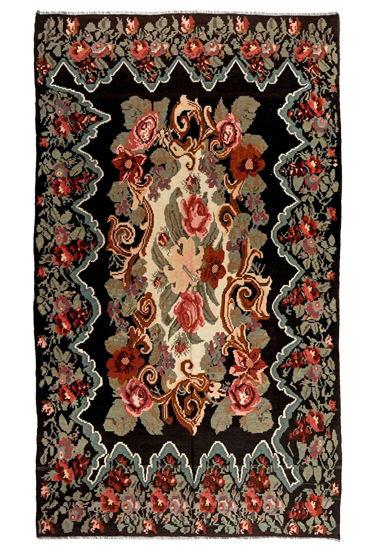 196x335 cm Türünün Tek Örneği Eski Duvar Askısı, Çiçekli Kilim, El Dokuma Moldova Kilimi, %100 Yün