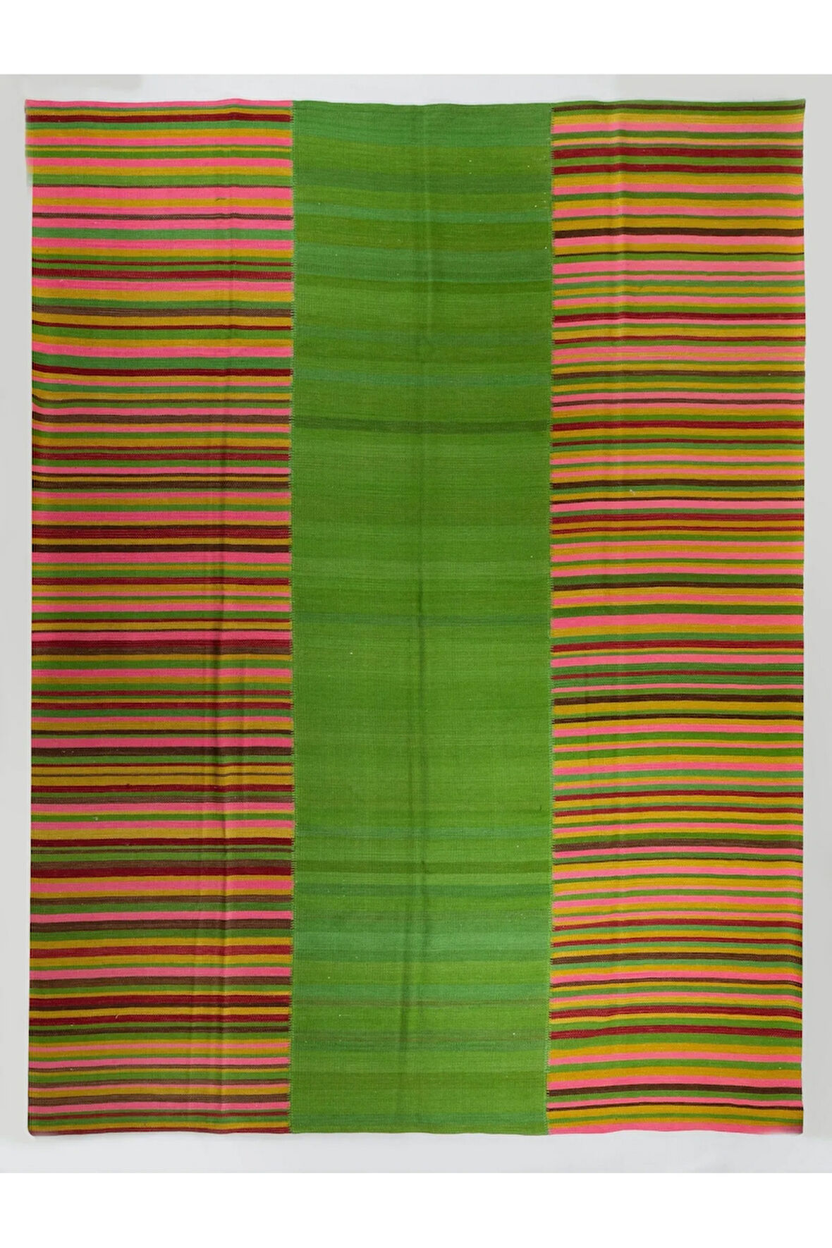 285x363 cm Modern Çift Taraflı Yün Kilim, Özel Seçenekler Mevcut, Çizgi Desenli Yeşil Kilim