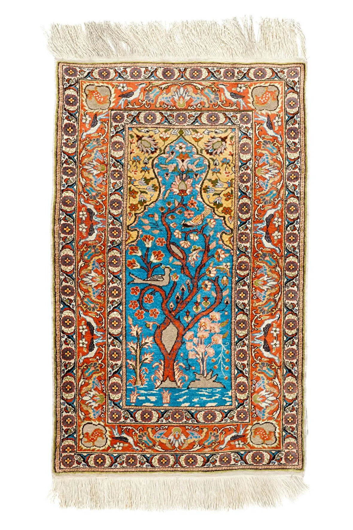 69x112 cm İnce İpek ve Metal İplik Resimli Halı, Muhteşem Türk Duvar Asılı