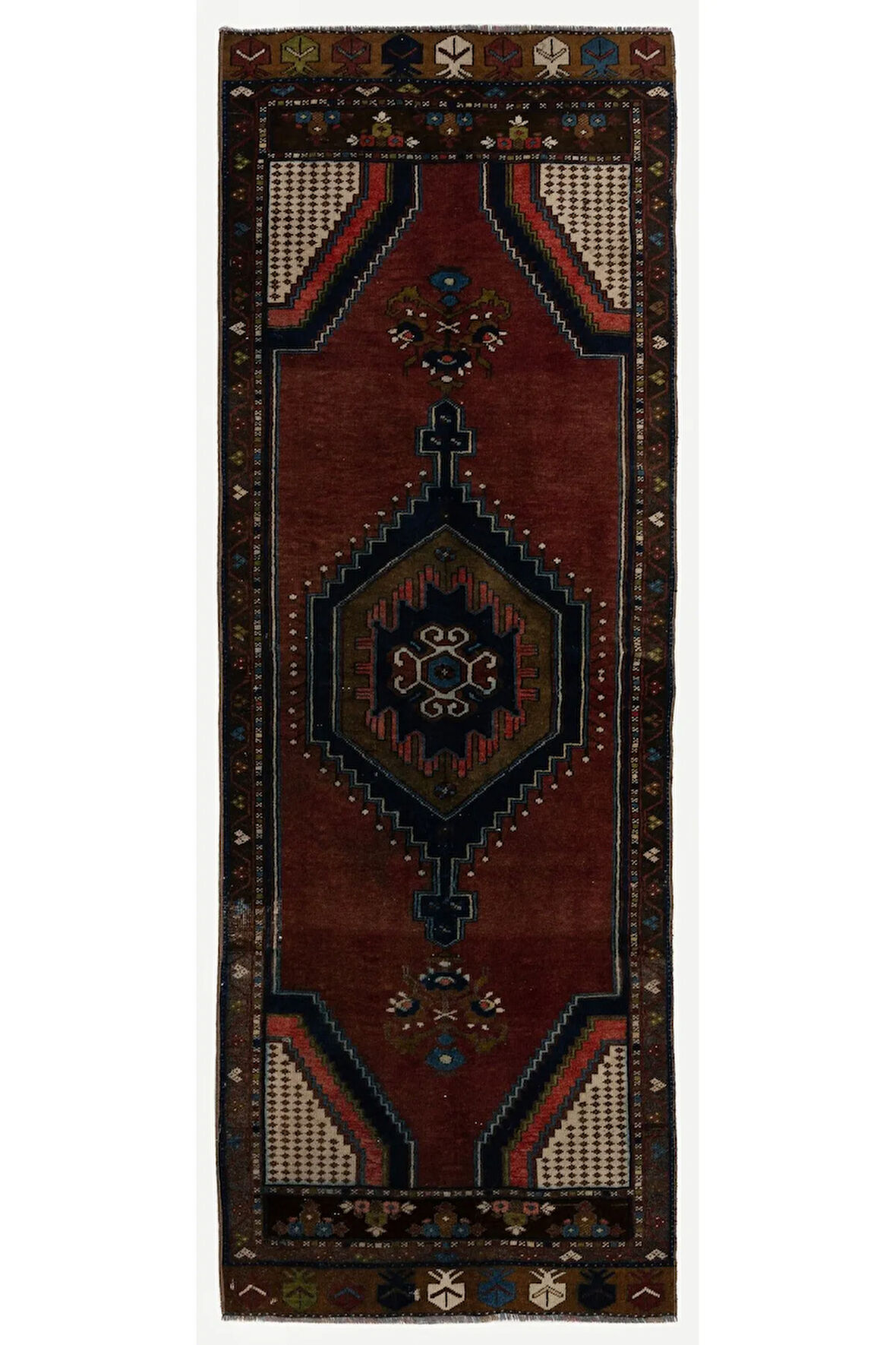 85x237 cm Benzersiz El Yapımı Eski Anadolu Kabile Yolluk Halısı, %100 Yün