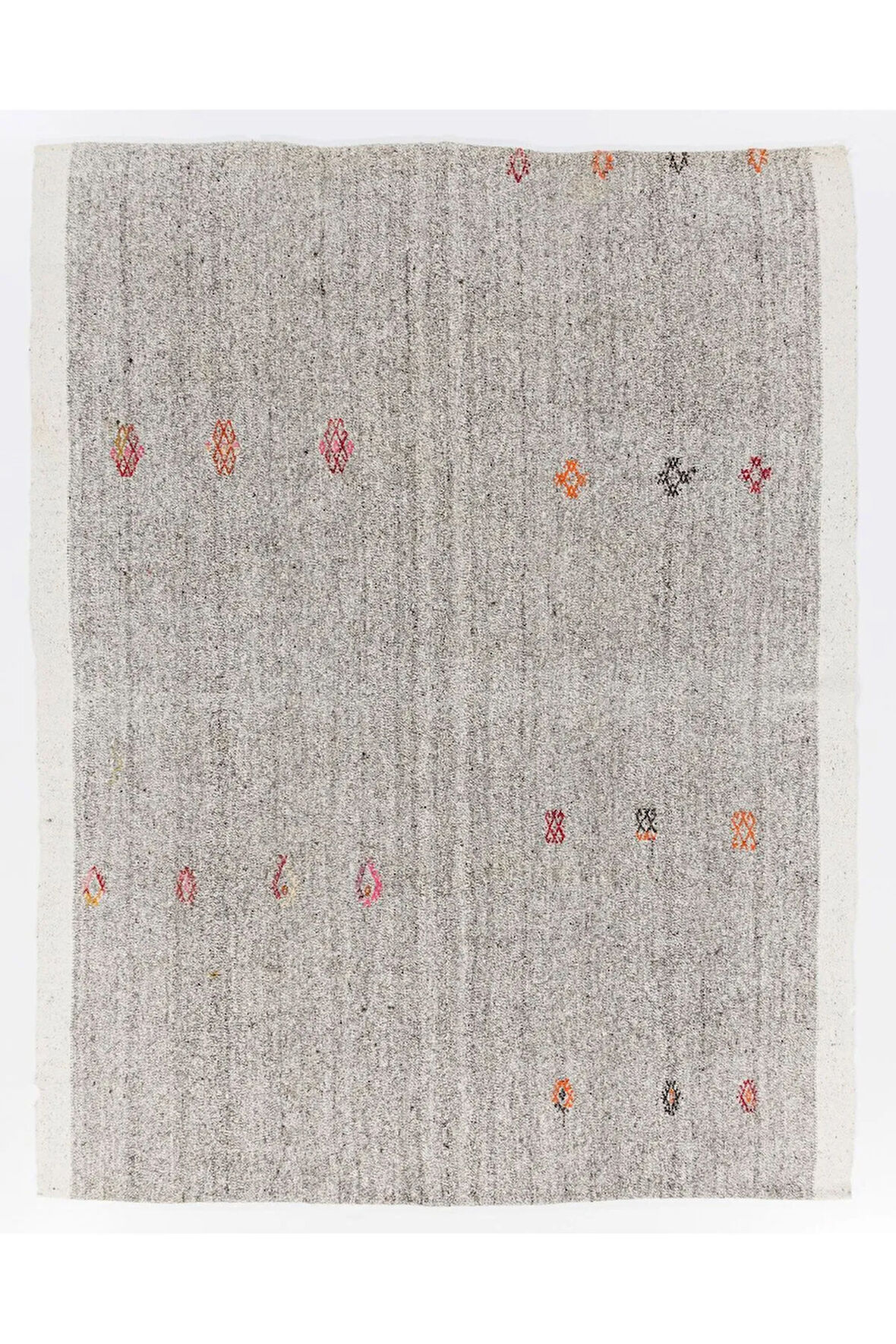 186x242 cm El Dokuma Eski Kilim, Gri Tonlarda Düz Dokuma Kilim