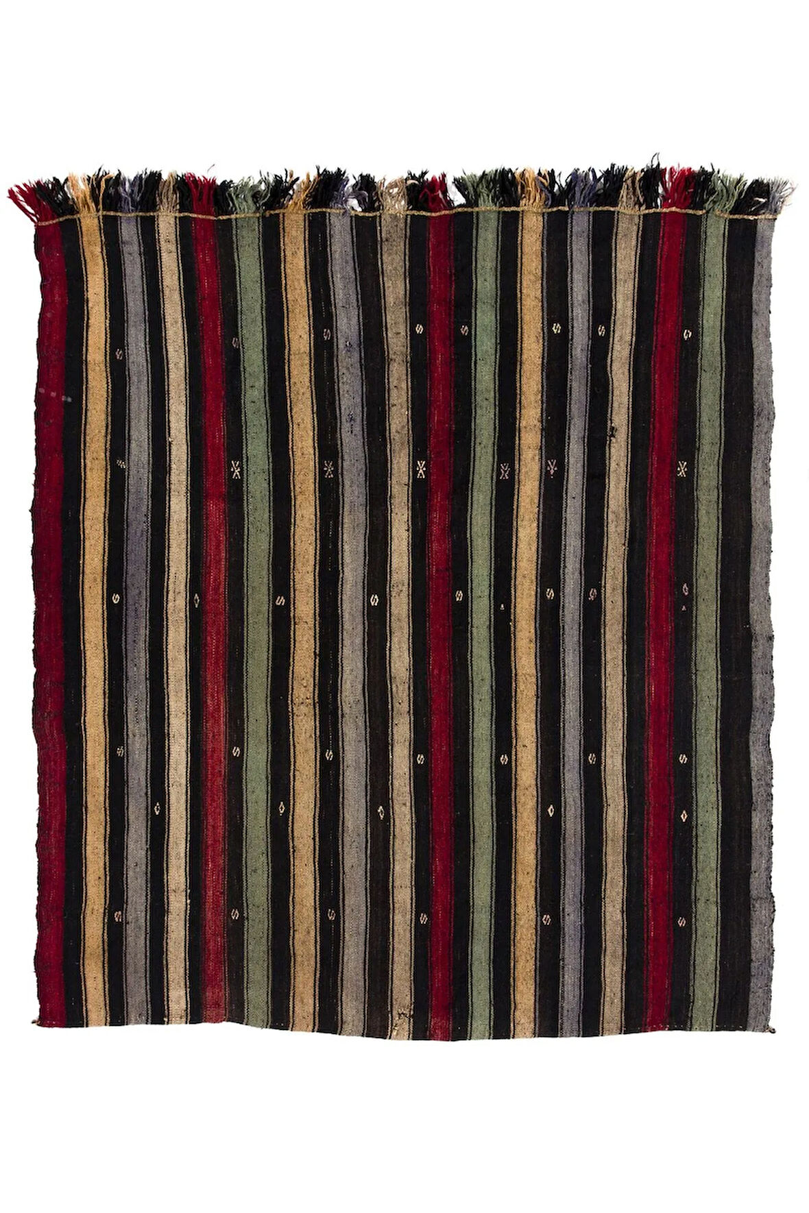 160x185 cm Çizgili Eski El Yapımı Türk Kilim, Geleneksel Düz Dokuma Kilim