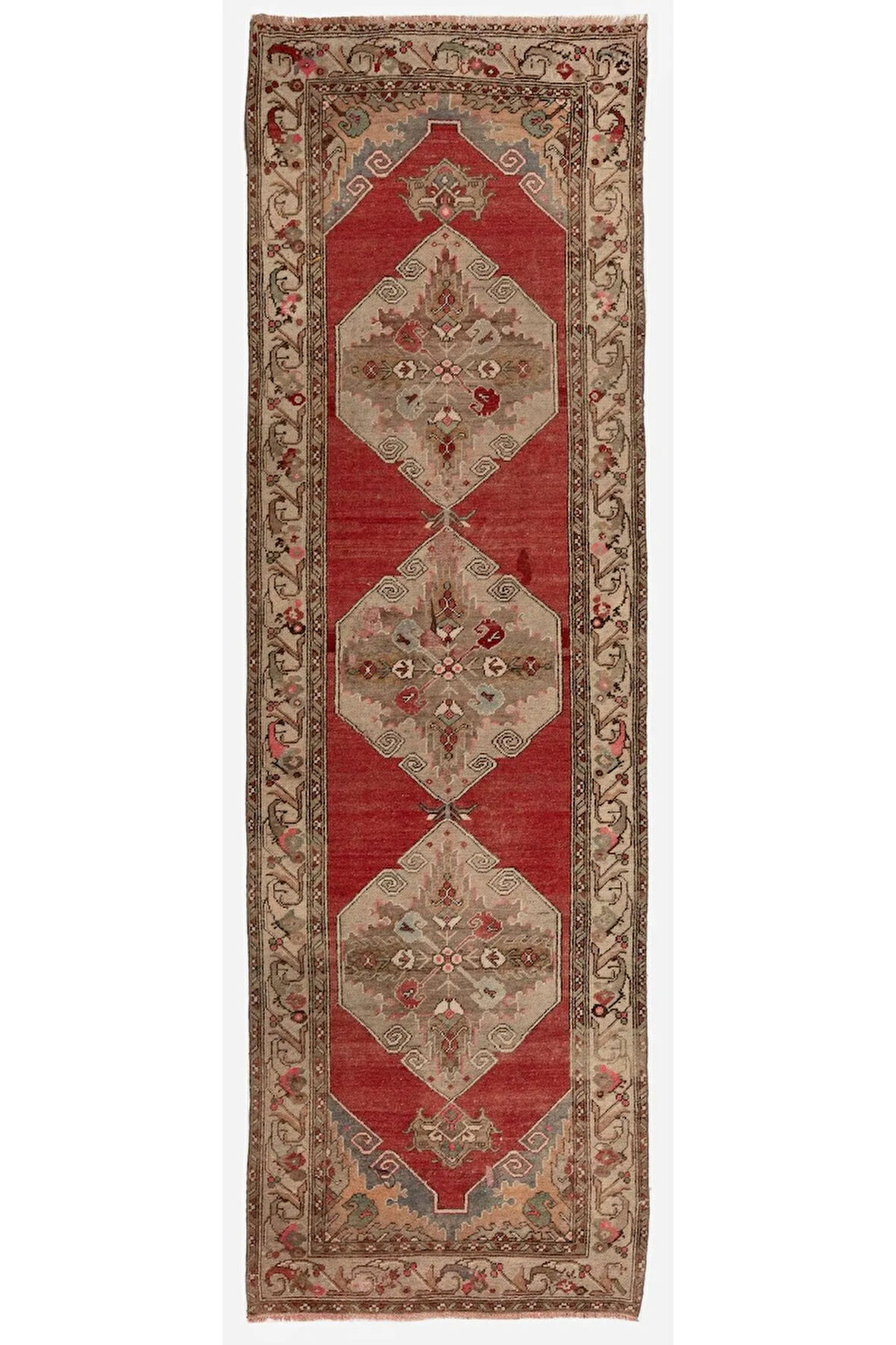 100x310 cm Antika El Yapımı Türk Oushak Runner.   Türünün tek örneği Yün Halı.