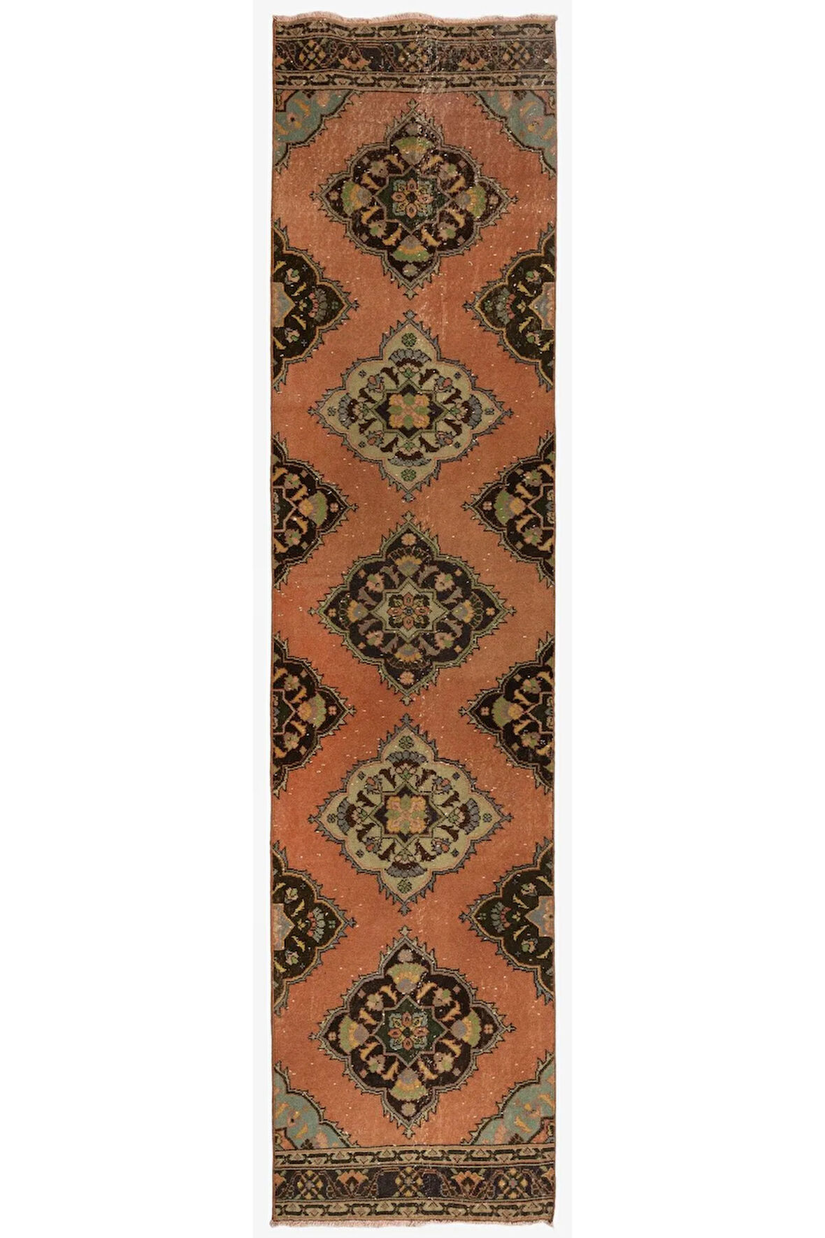 92x387 cm Eski Anadolu Köy Yolu Halısı, %100 Yün El Dokuma Halı