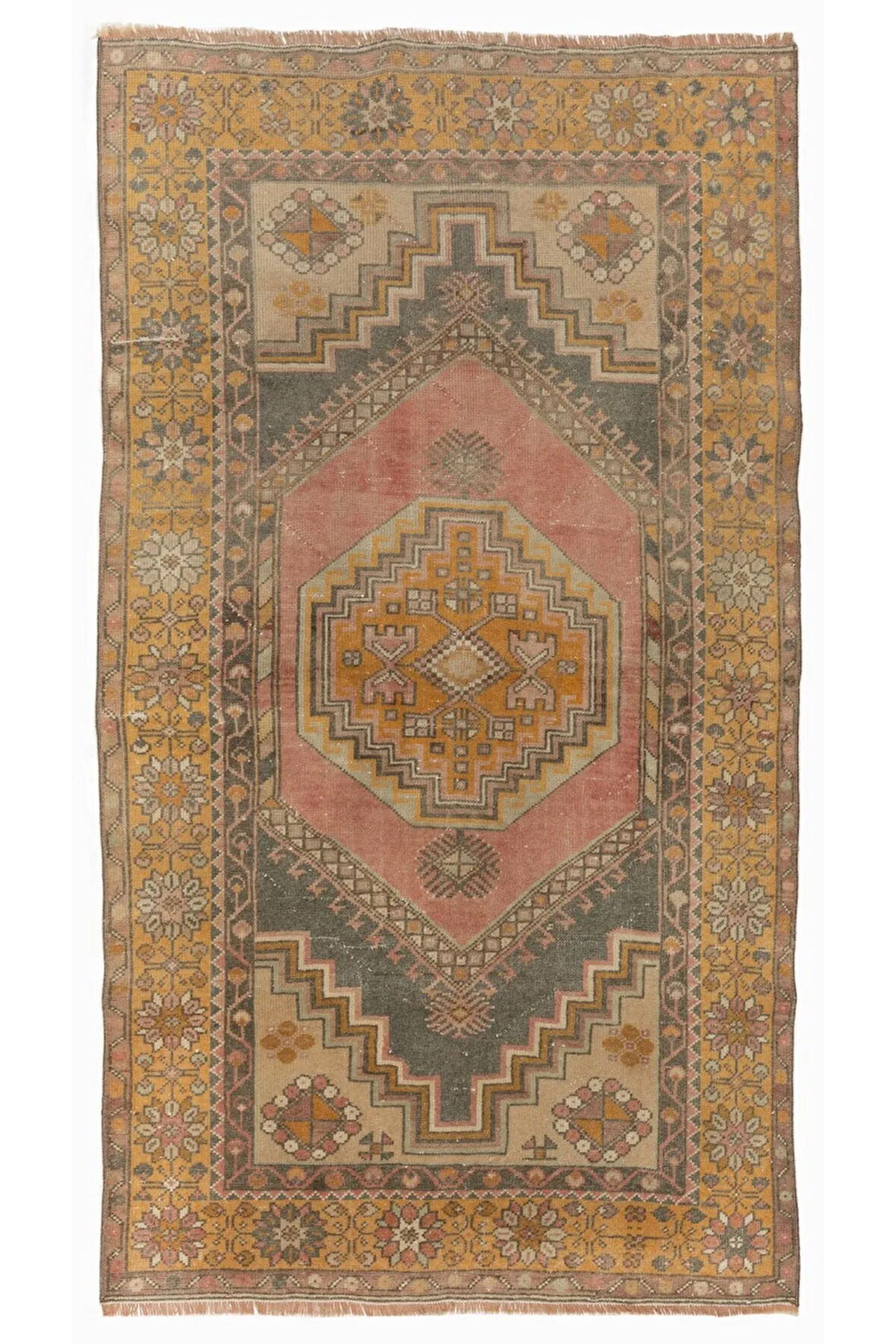 110x188 cm El Yapımı Anadolu Halısı, Çok Renkli Tribal Stilde Eski Yünlü Halı